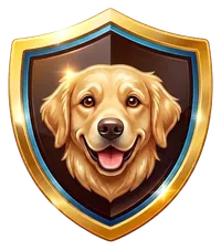 Happy dog shield badge